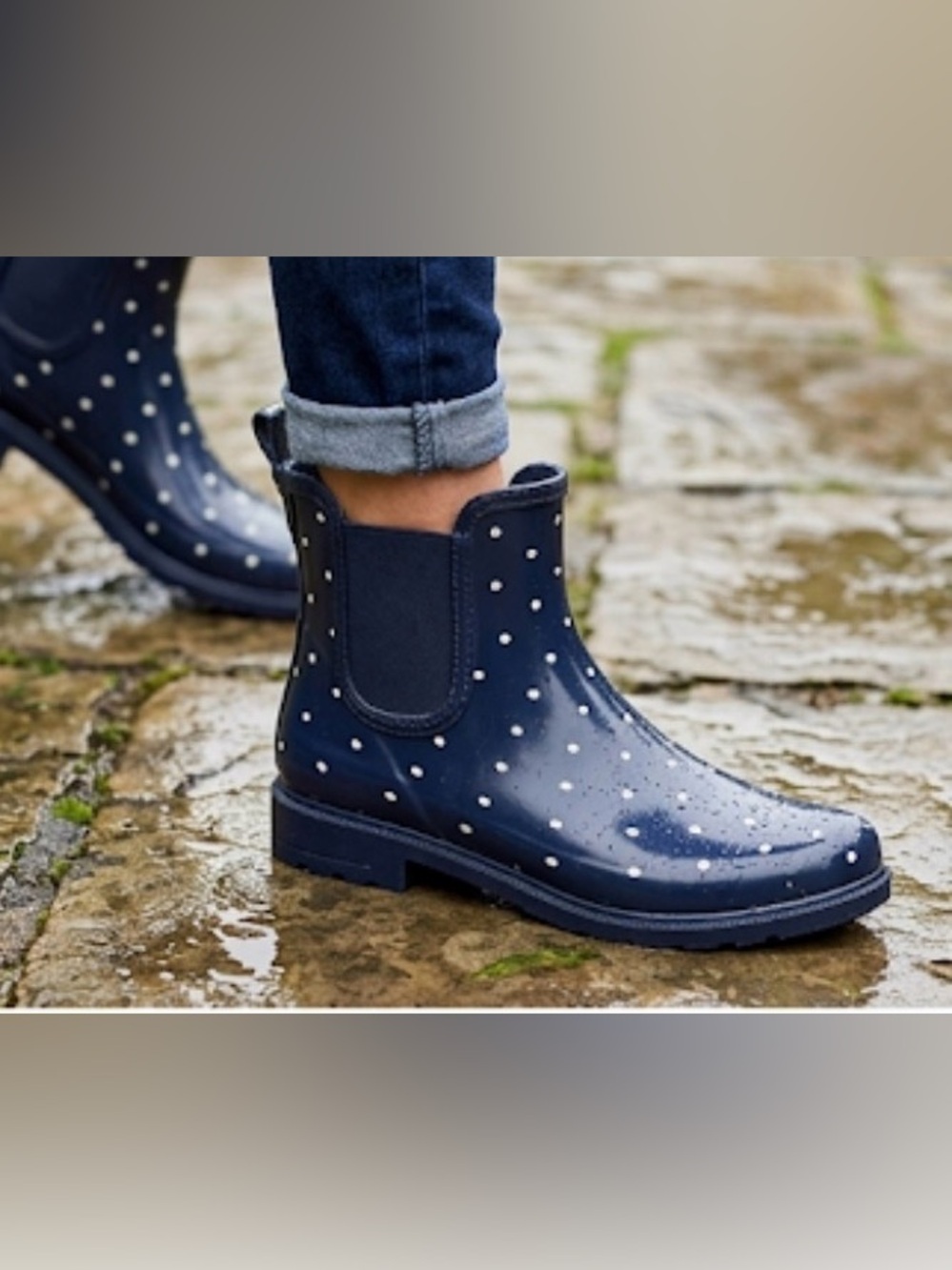 Navy Polka Dot Rain Boots